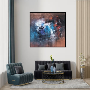 Preview of 'Untitled (Cosmic Dance**)' Painting by Dnyaneshwar Dhavale shown on a wall in a furnished room.