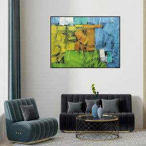 'Untitled 44' painting by Sudhir Talmale shown on a wall in a furnished room.