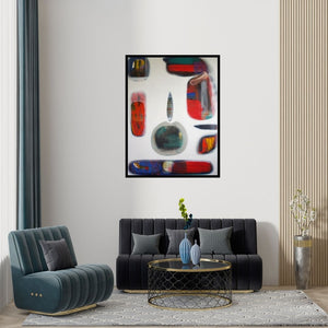 Preview of 'Untitled 44' Painting by Yashwant Pawar shown on a wall in a furnished room.