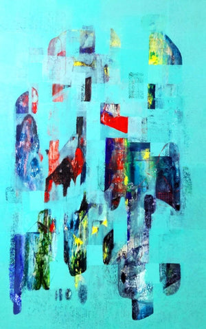 Untitled 45 (Abstract Oasis) by Vivek Nimbolkar, Original Acrylic Abstract Painting on Canvas, X-Large Vertical Wall Art