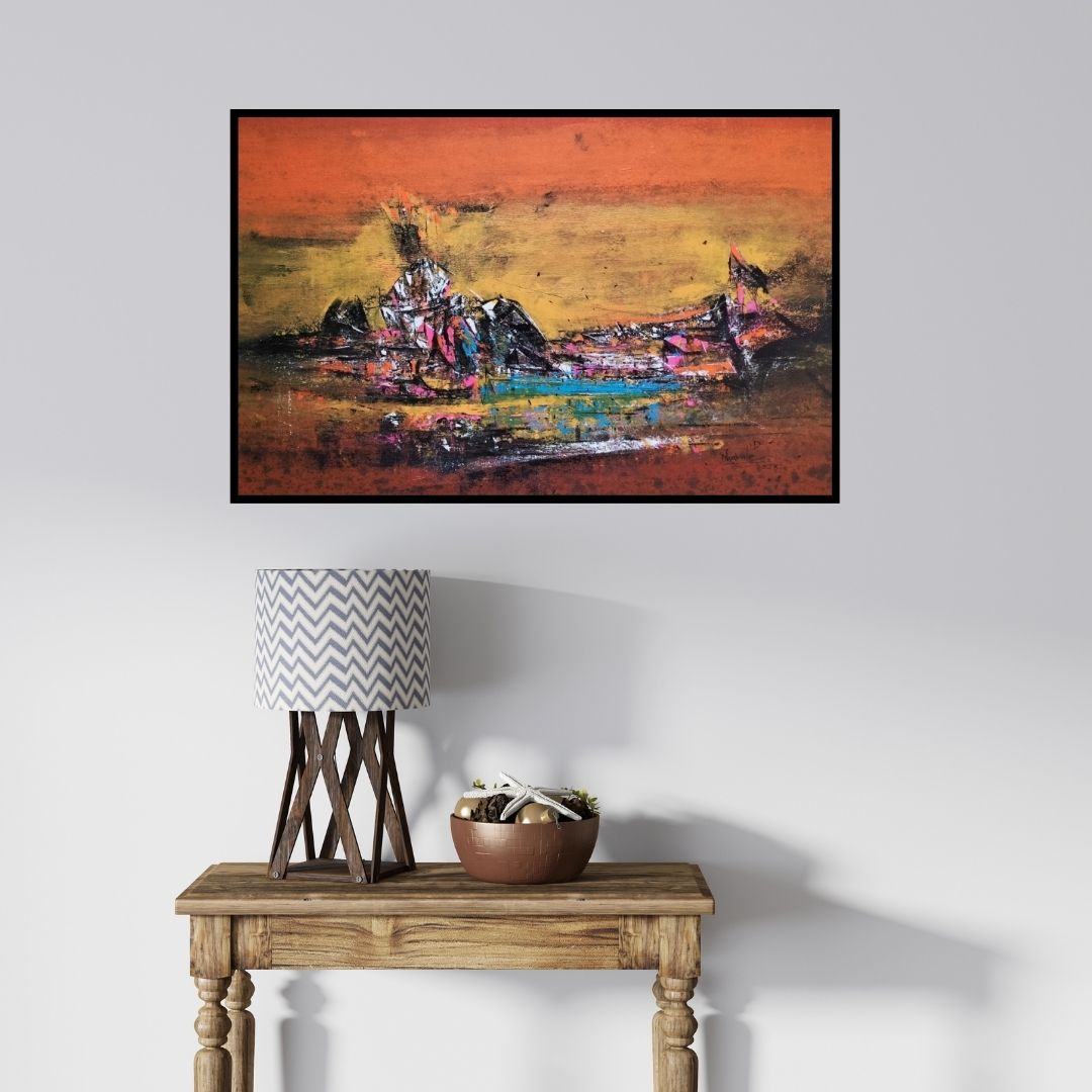 In-situ view of Dnyaneshwar Dhavale's 'Untitled' painting in a room