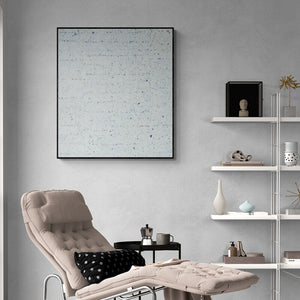 Anil Tagad's painting 'Untitled 49 (Winter Whispers)' displayed in a modern living room setting