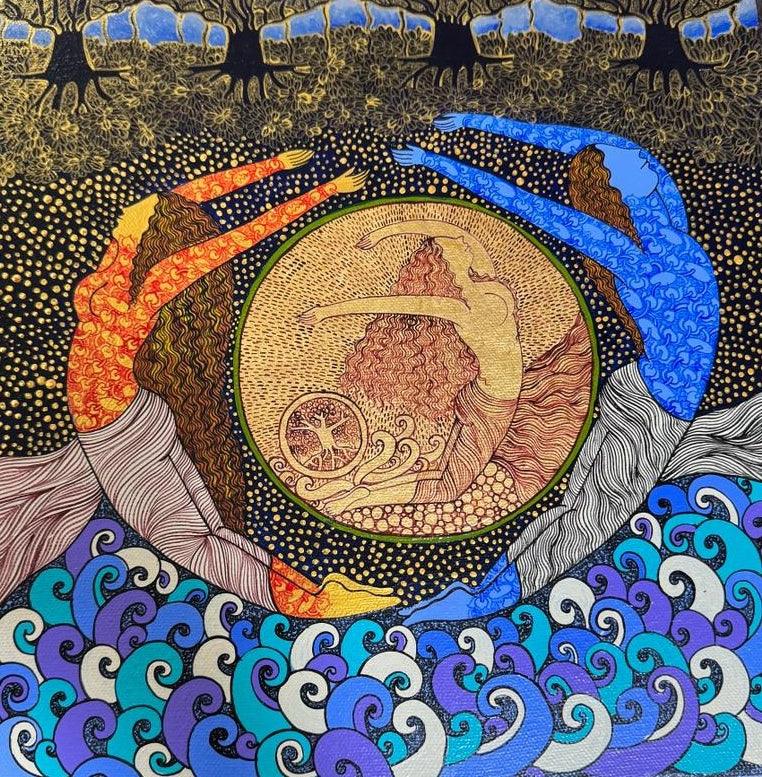 contemporary mixed media painting titled 'Untitled 5', 12x12 inches, by artist Seema Kohli on Canvas