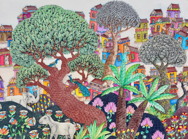 Untitled 5' landscape watercolor painting by artist Rajasekhar Komakula, 22x30 inch, on paper