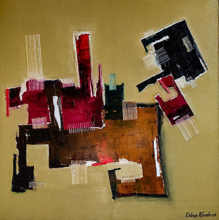 'Untitled 5' abstract oil painting by artist Dileep Kosode, 37x37 inch, on canvas