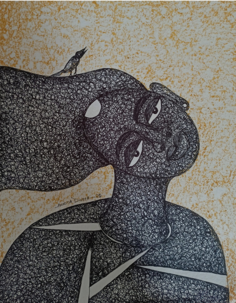 Untitled 5' figurative mixed-media painting by artist Ankita Dutta, 14x11 inch, on paper