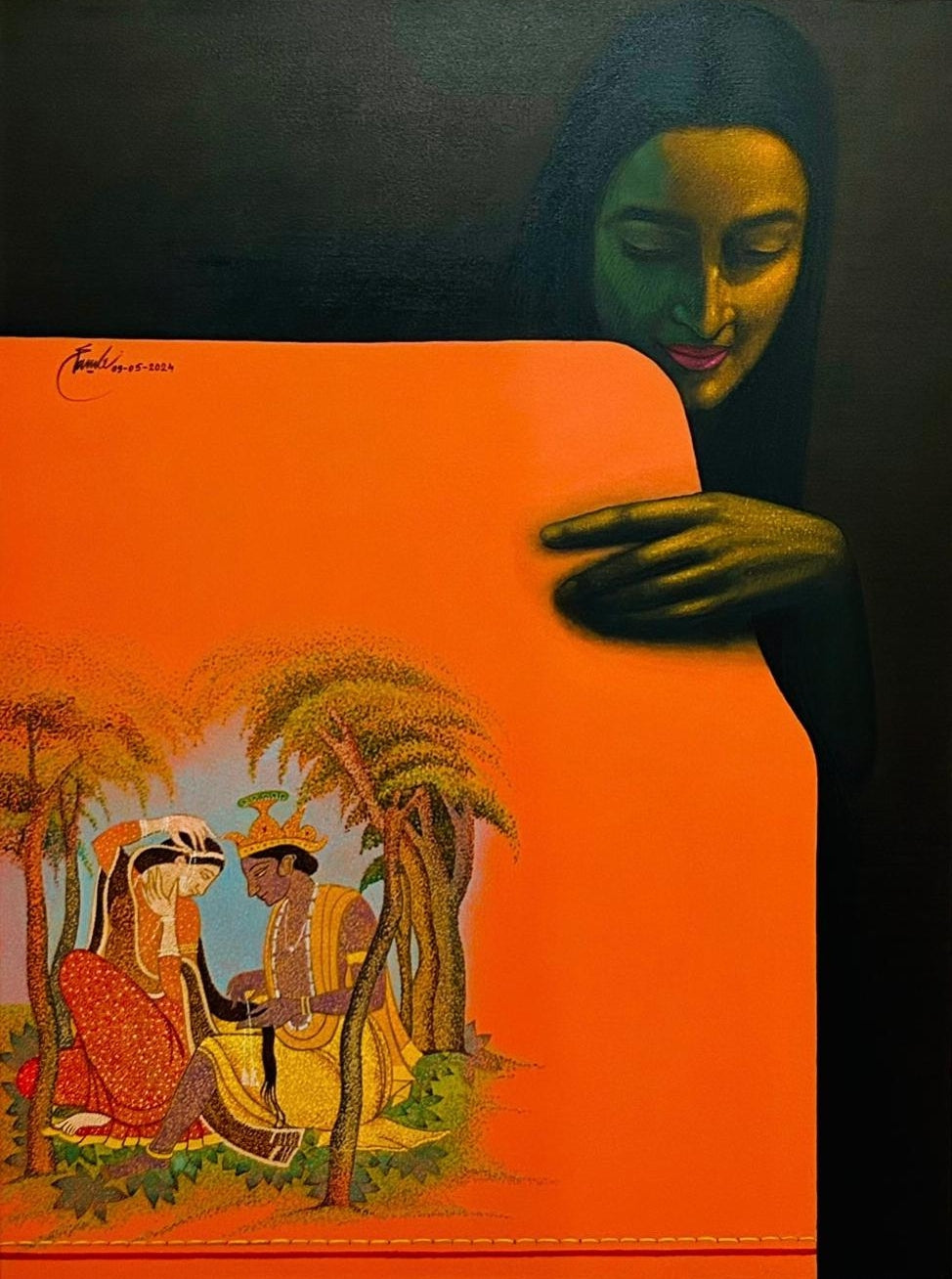 'Untitled 5' figurative acrylic painting by artist Sunil Paraji Tambe, 48x36 inch, on canvas