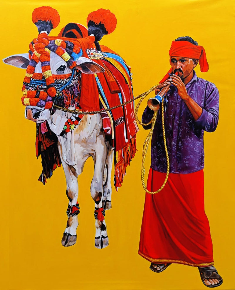 'Untitled 5' religious acrylic painting by artist Sujit Karmakar, 59x48 inch, on canvas