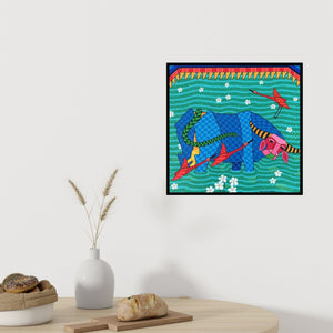 Preview of 'Untitled 5 (Serene Waters)' Painting by Thota Laxminarayana shown on a wall in a furnished room.