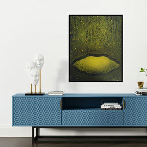 'Untitled 5 (Cosmic Seed)' painting by Anamika Kuchan shown on a wall in a furnished room.