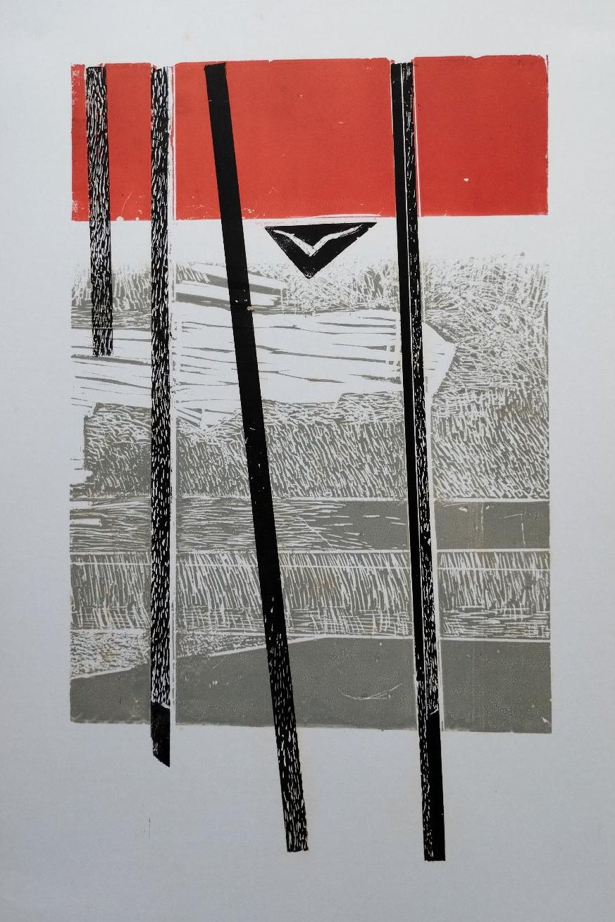 'Untitled 5' abstract wood cut printmaking by artist Shirish Mitbawkar, 17x12 inch, on paper