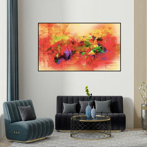 Sunil Balkawade's 'Untitled 5 (Urban Collage)' painting visualized above a sofa in a contemporary room.