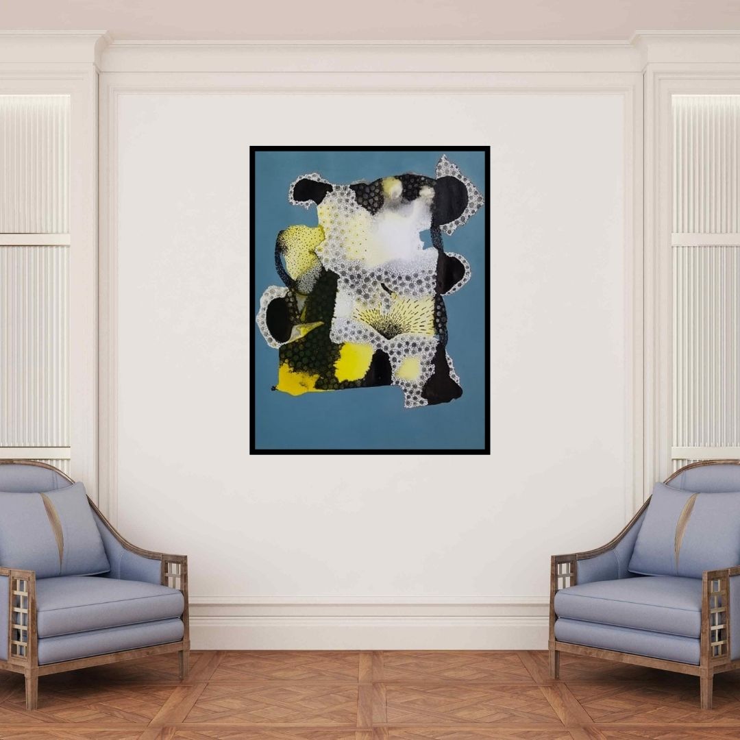 In-situ view of Huma Khan's 'Untitled 5 (Deep Sea Bloom)' painting in a room