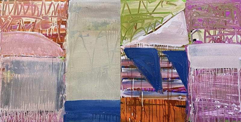 Untitled 5 (Diptych)' abstract acrylic painting by artist Siddharth Patel, 33x66 inch, on canvas