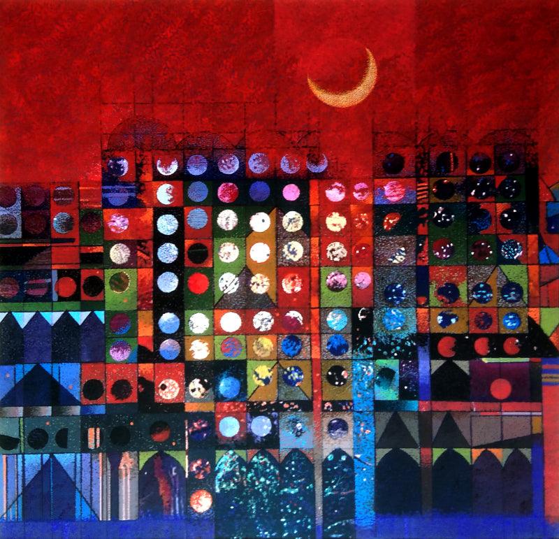 Abstract acrylic painting titled 'Untitled 5', 30x30 inches, by artist Shirish Mitbawkar on Canvas