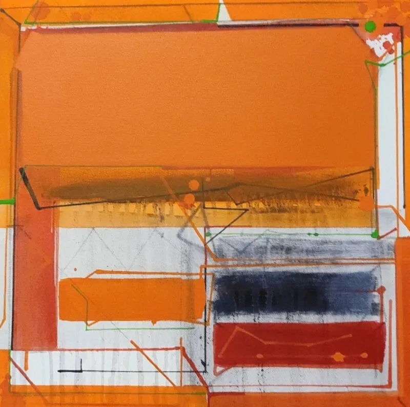 Abstract acrylic painting titled 'Untitled 50', 18x18 inch, by artist Santosh Rathod on Canvas