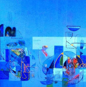 Untitled 50 (The Blue Abyss) by Vivek Nimbolkar, Original Acrylic Abstract Painting on Canvas, X-Large Square Wall Art