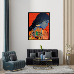 Preview of 'Untitled (Royal Reverie)' Painting by Deepali S shown on a wall in a furnished room.