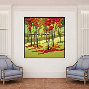 In-situ view of Sangeeta Singh's 'Untitled 51 (A Serene Retreat)' painting in a room