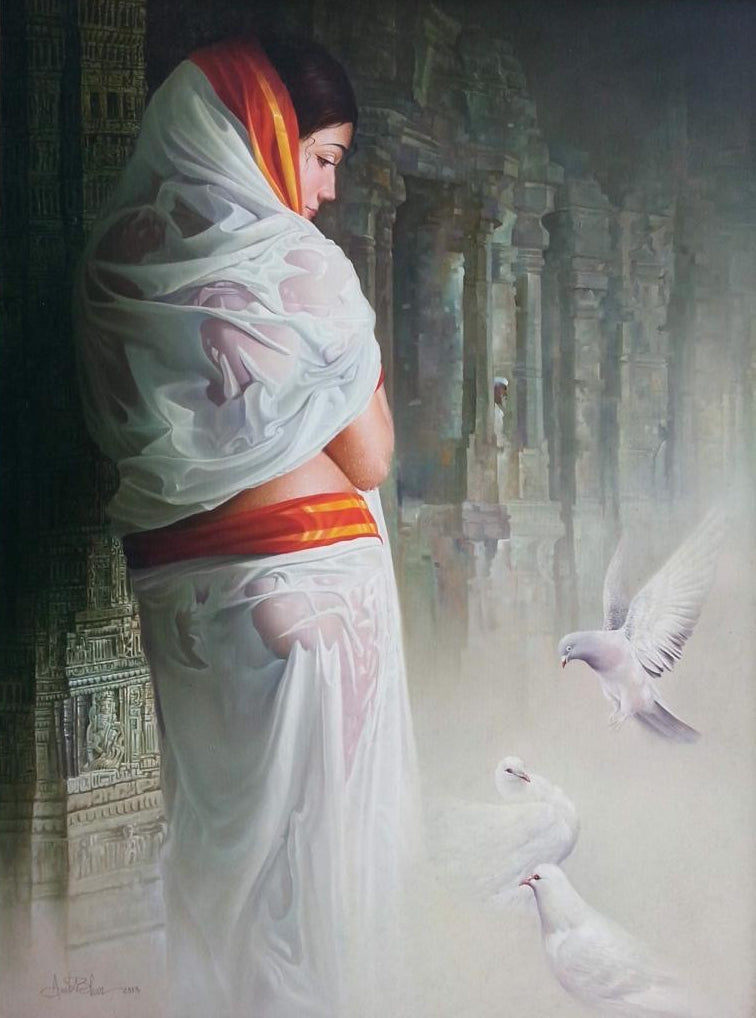 Untitled' figurative oil painting by artist Amit Bihar, 48x36 inch, on canvas