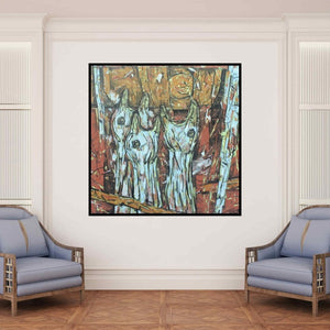 In-situ view of Santosh Patil's 'Untitled 52 (Heads of the Herd)' painting in a room