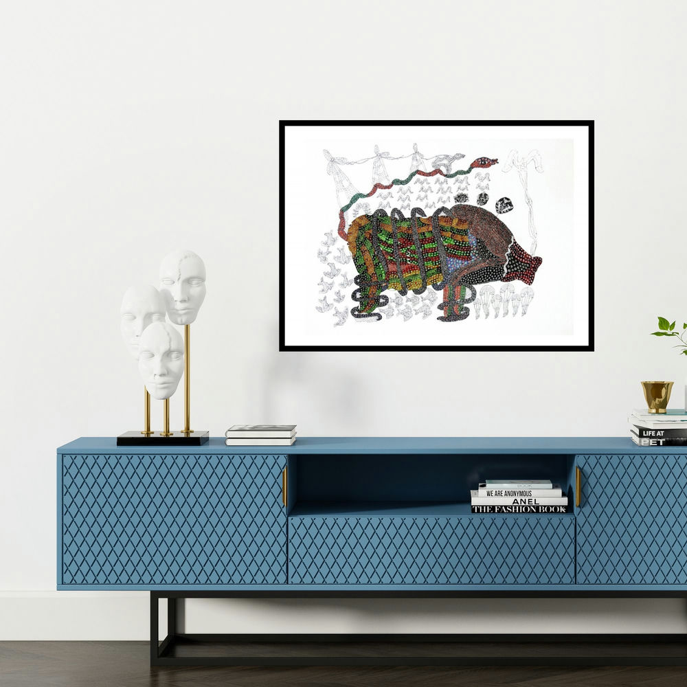 'Untitled 53 (Rhythmic Convergence)' painting by Supriy Sharma shown on a wall in a furnished room.