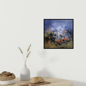 In-situ view of Dnyaneshwar Dhavale's 'Untitled 53 (Nocturnal Awakening)' painting in a room