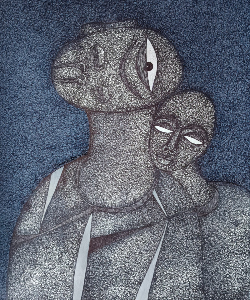 'Untitled 53' figurative mixed-media painting by artist Ankita Dutta, 28x22 inch, on paper