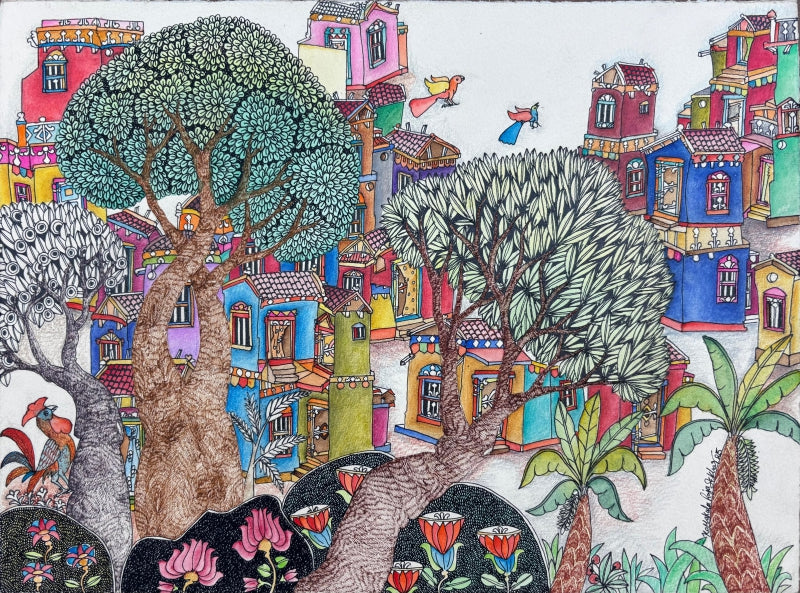'Untitled 53' landscape mixed-media painting by artist Rajasekhar Komakula, 11x15 inch, on acid free paper