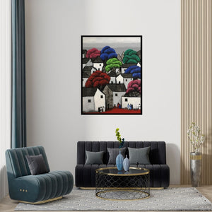 Preview of 'Untitled 53' Painting by Nagesh Ghodke shown on a wall in a furnished room.