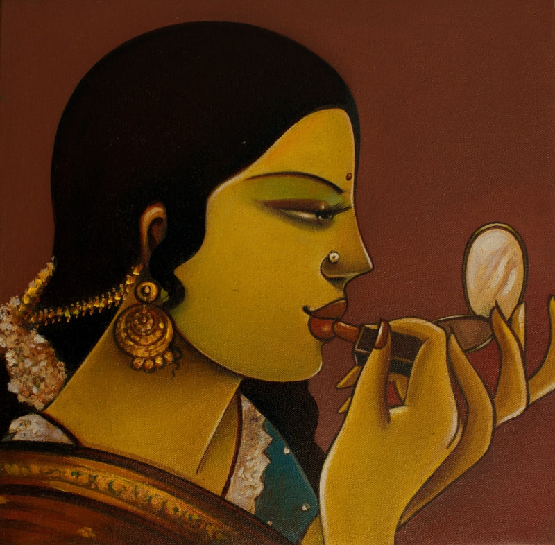 Untitled' figurative acrylic painting by artist Sumon Naskar, 10x10 inch, on canvas
