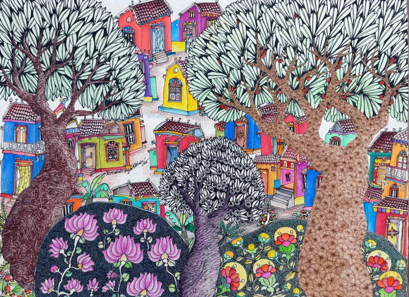 'Untitled 54' landscape mixed-media painting by artist Rajasekhar Komakula, 11x15 inch, on acid free paper