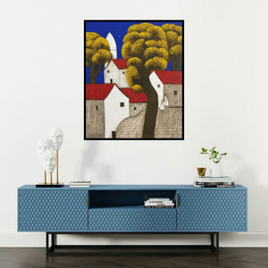 Nagesh Ghodke's 'Untitled 54' painting visualized above a sofa in a contemporary room.