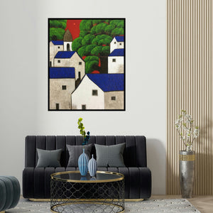 'Untitled 55' painting by Nagesh Ghodke shown on a wall in a furnished room.