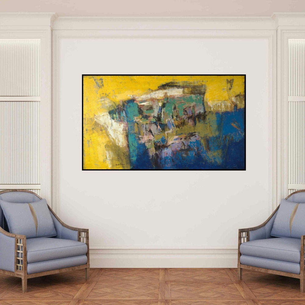'Untitled 55 (Untitled)' painting by Anuja Paturkar shown on a wall in a furnished room.