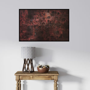 In-situ view of Ashok Hinge's 'Untitled 6 (Crimson Cacophony)' painting in a room