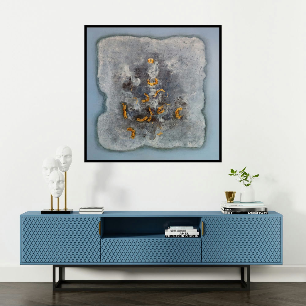 'Untitled 6' painting by Jai Chouhan shown on a wall in a furnished room.
