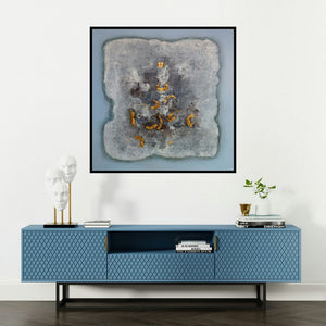 'Untitled 6' painting by Jai Chouhan shown on a wall in a furnished room.