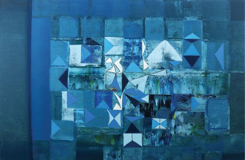 Abstract oil painting titled 'Untitled 6', 48x72 inches, by artist Nivas Kanhere on Canvas