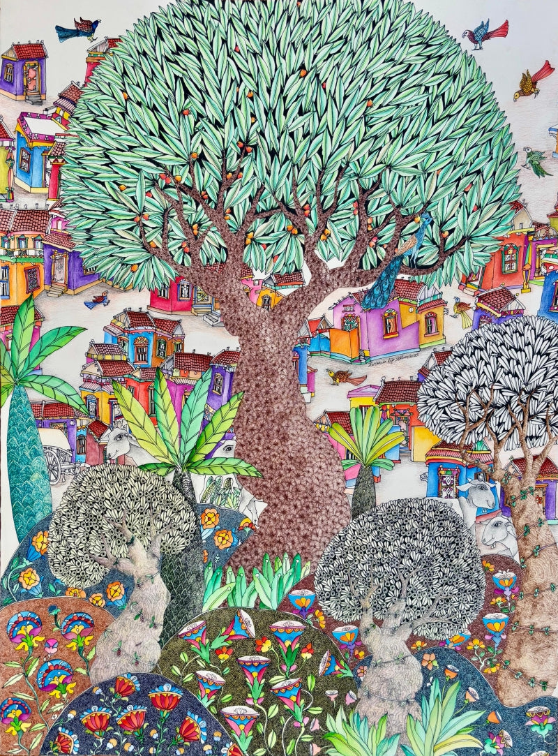 Untitled 6' landscape watercolor painting by artist Rajasekhar Komakula, 30x22 inch, on paper