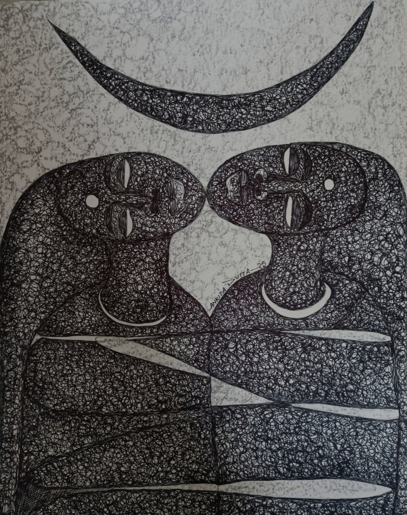 Untitled 6' figurative mixed-media painting by artist Ankita Dutta, 14x11 inch, on paper