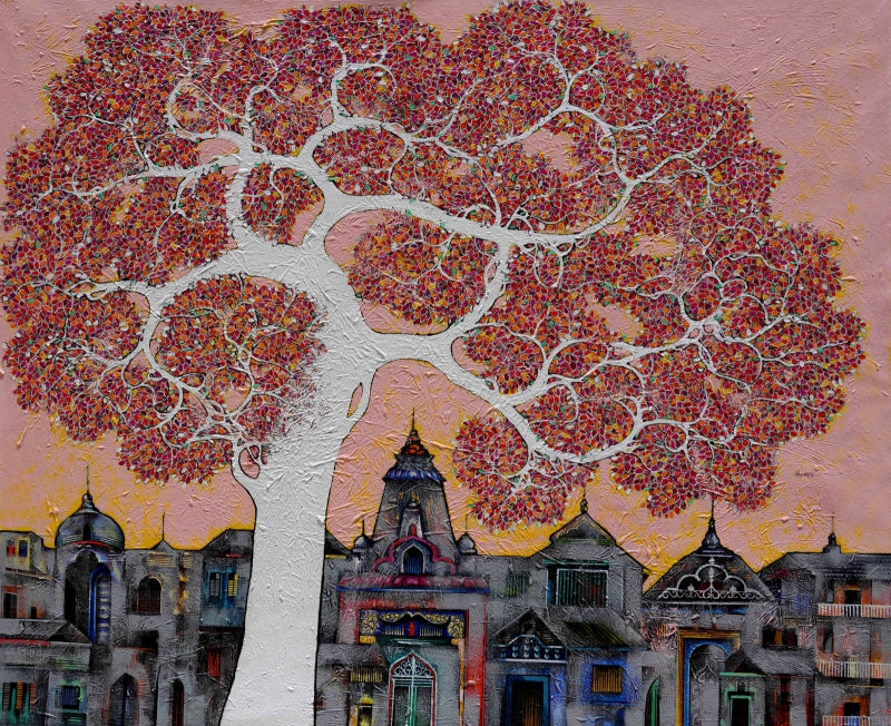 'Untitled 6' nature acrylic painting by artist Bhaskar Rao, 48x60 inch, on canvas