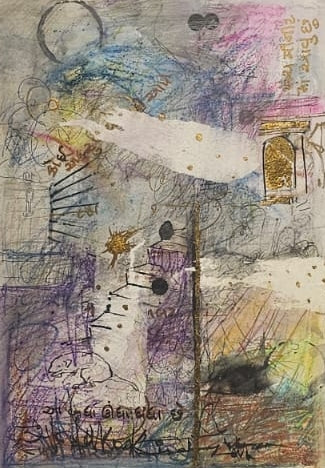 'Untitled 6' contemporary mixed-media painting by artist Kislay Vora, 17x12 inch, on paper