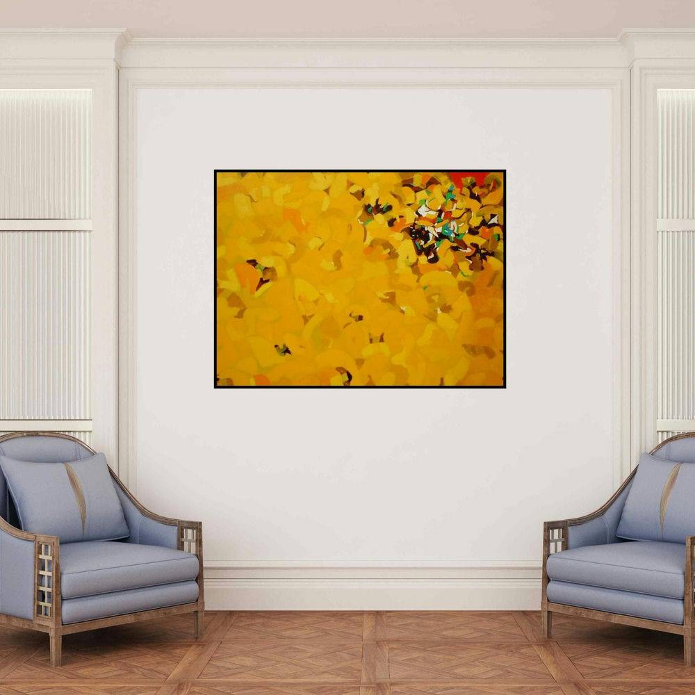 'Untitled 6' painting by Yogesh Murkute shown on a wall in a furnished room.