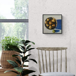 Preview of 'Untitled 6 (Citrus Abundance)' Painting by Avinash Satpute shown on a wall in a furnished room.