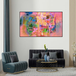 Sunil Balkawade's 'Untitled 6 (Urban Dreamscape)' painting visualized above a sofa in a contemporary room.