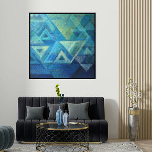 Mansi Palshikar's 'Untitled 6 (Intersecting Planes)' painting visualized above a sofa in a contemporary room.