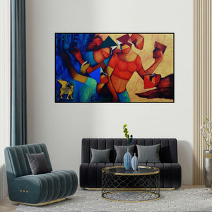 Nawal Kishore's 'Untitled 6' painting visualized above a sofa in a contemporary room.