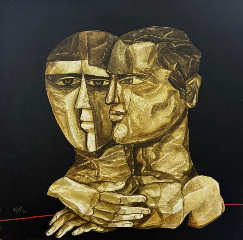 'Untitled 61' figurative acrylic painting by artist Laxman Aelay, 24x24 inch, on canvas