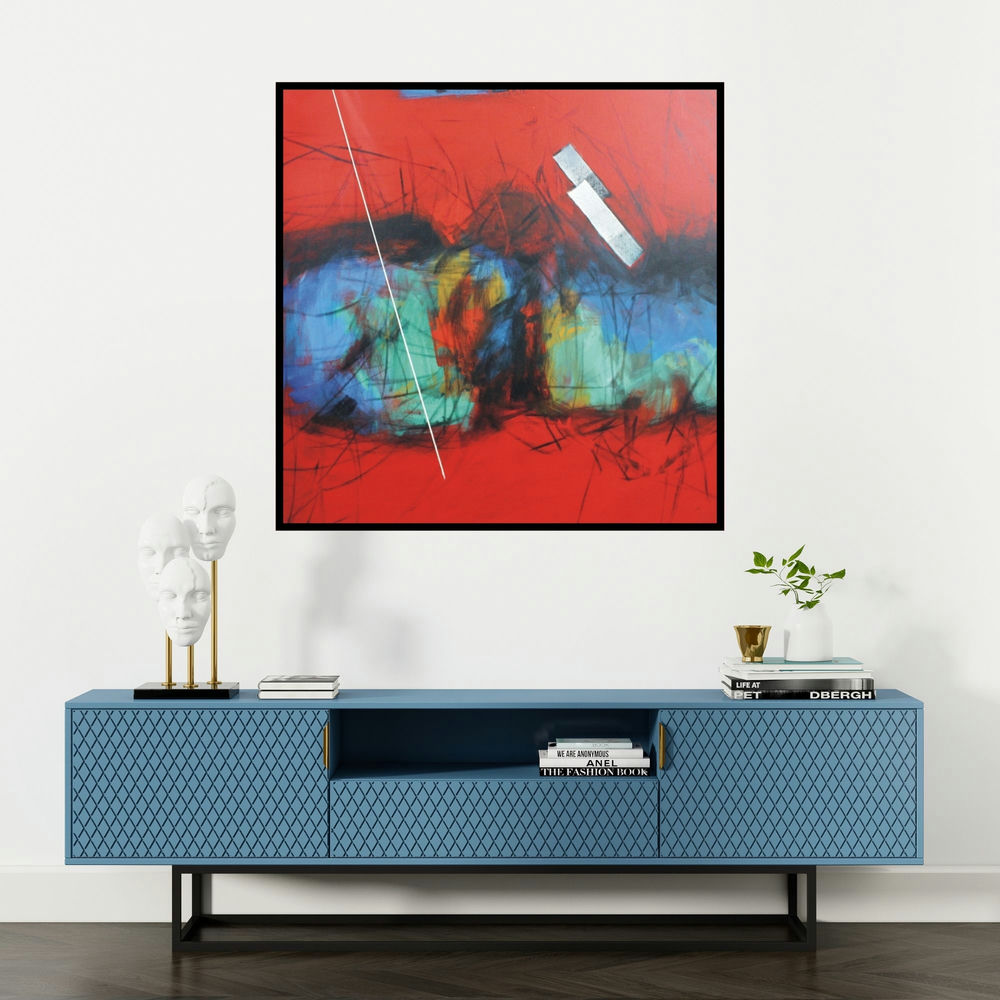 'Untitled 62' painting by Sudhir Talmale shown on a wall in a furnished room.